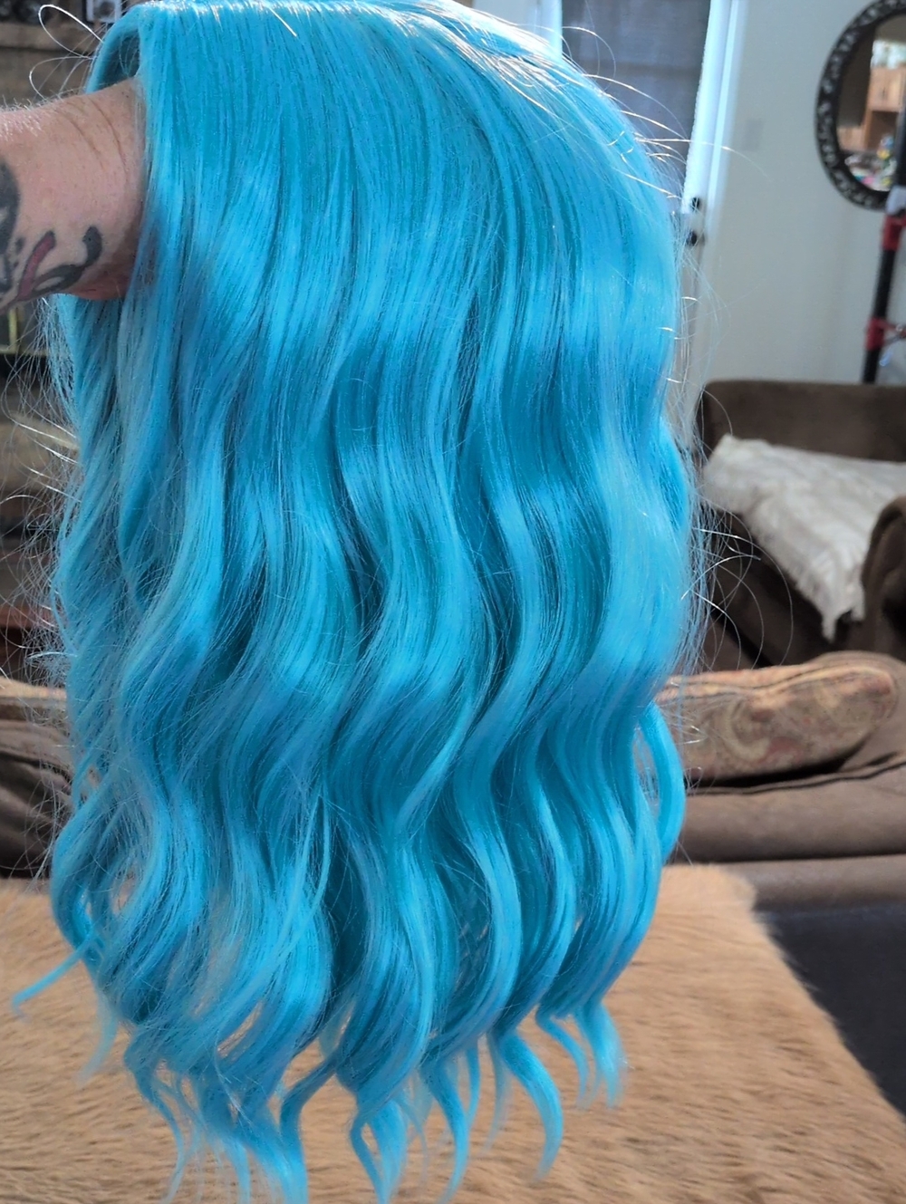 Bright Aqua Blue Wavy Women's Hairpiece Wig - Unbranded